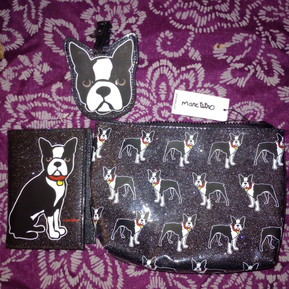 Marc Tetro Terrier Print  Travel Set-Wallet/passport Holder, Pouch, Bag Tag